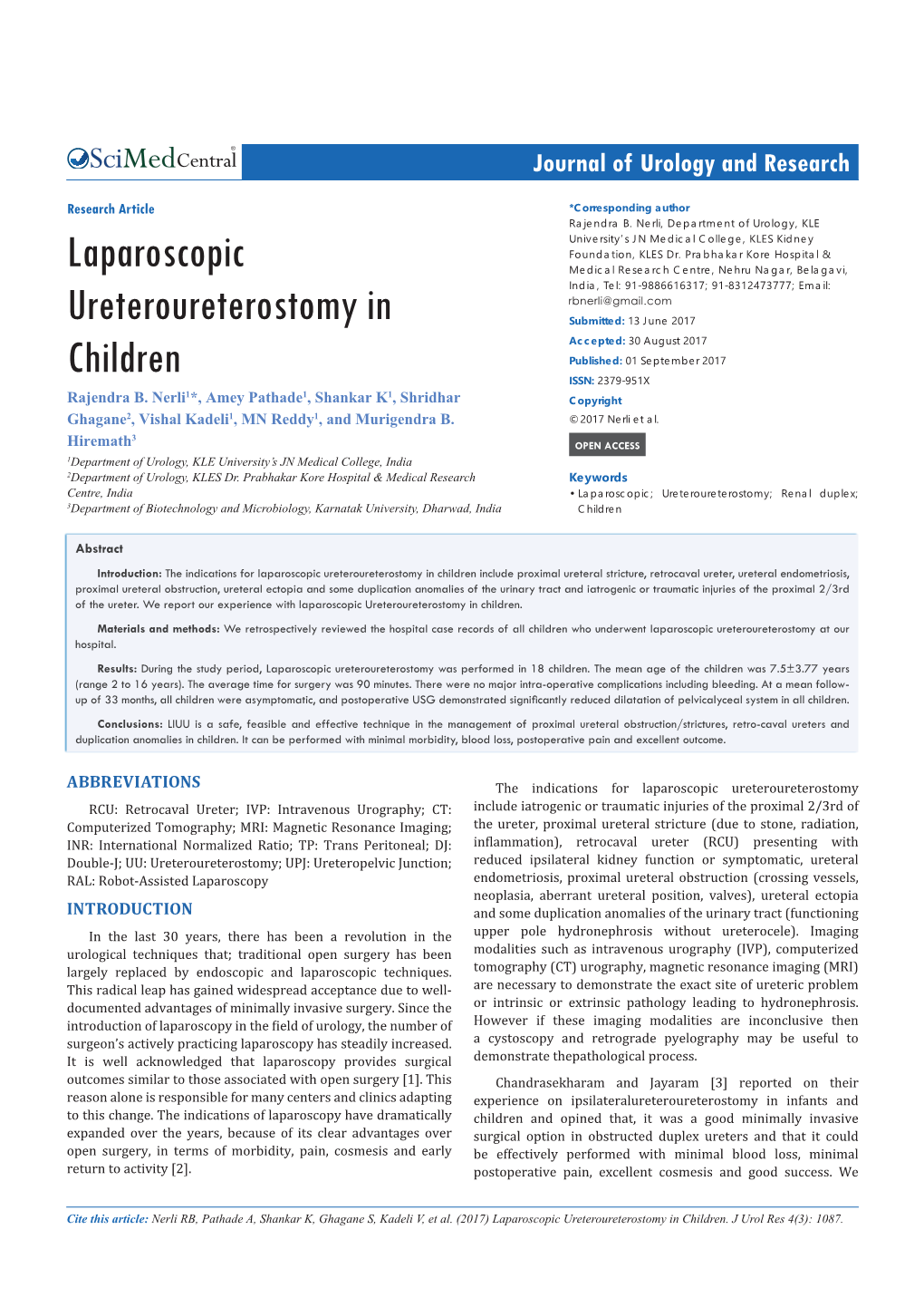 Laparoscopic Ureteroureterostomy in Children