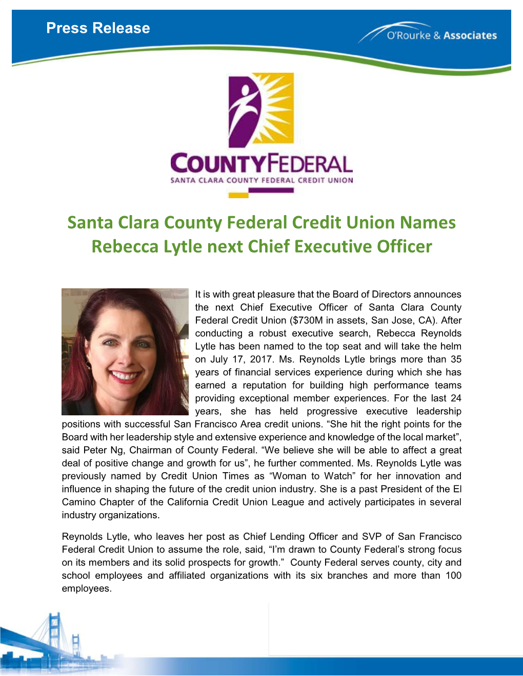 Santa Clara County Federal Credit Union Names Rebecca Lytle Next Chief Executive Officer