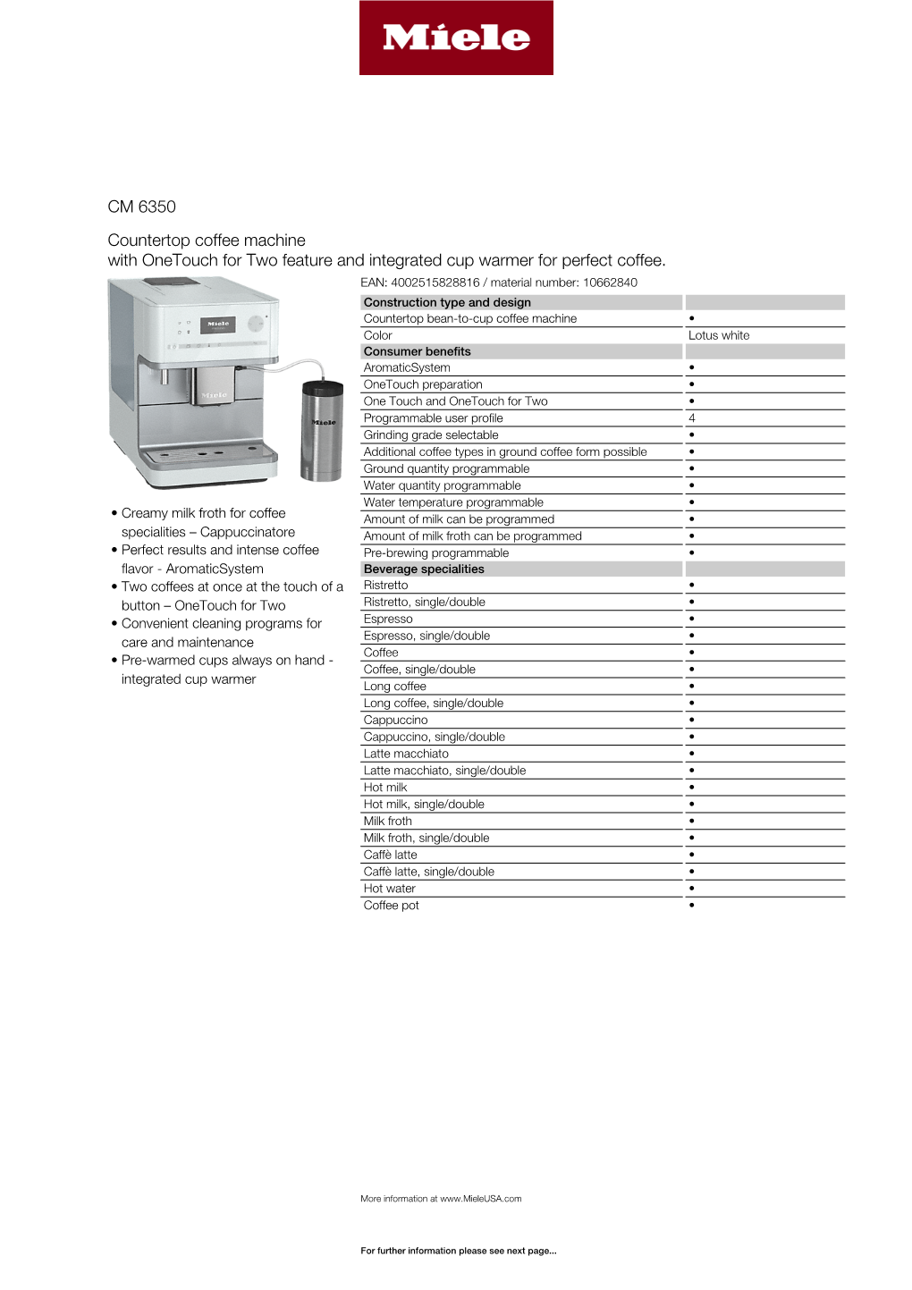 CM 6350 Countertop Coffee Machine with Onetouch for Two Feature and Integrated Cup Warmer for Perfect Coffee