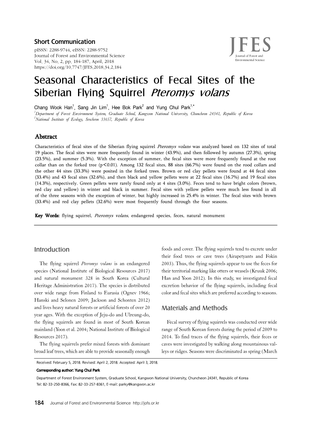 Seasonal Characteristics of Fecal Sites of the Siberian Flying Squirrel Pteromys Volans