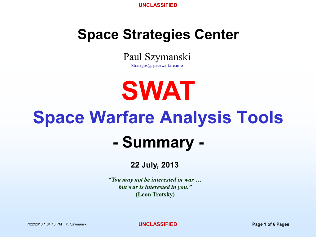 Space Warning & Assessment Tools