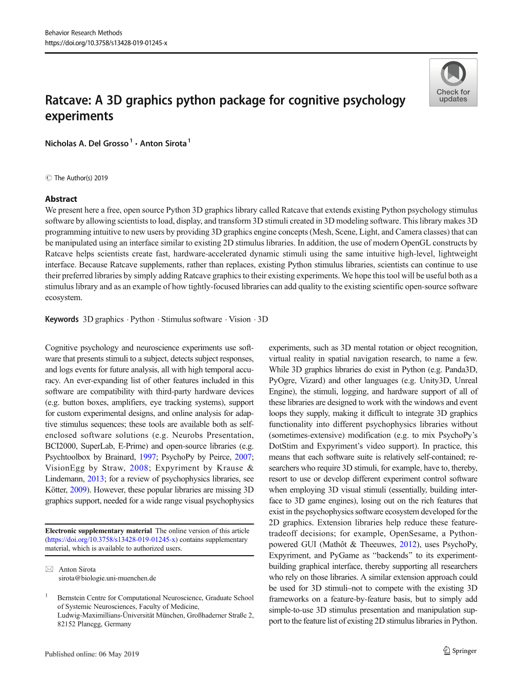 A 3D Graphics Python Package for Cognitive Psychology Experiments