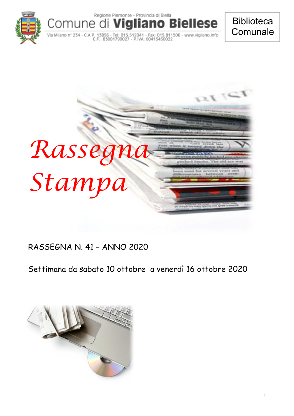Rassegna Stampa Anno 2020 Num. 41