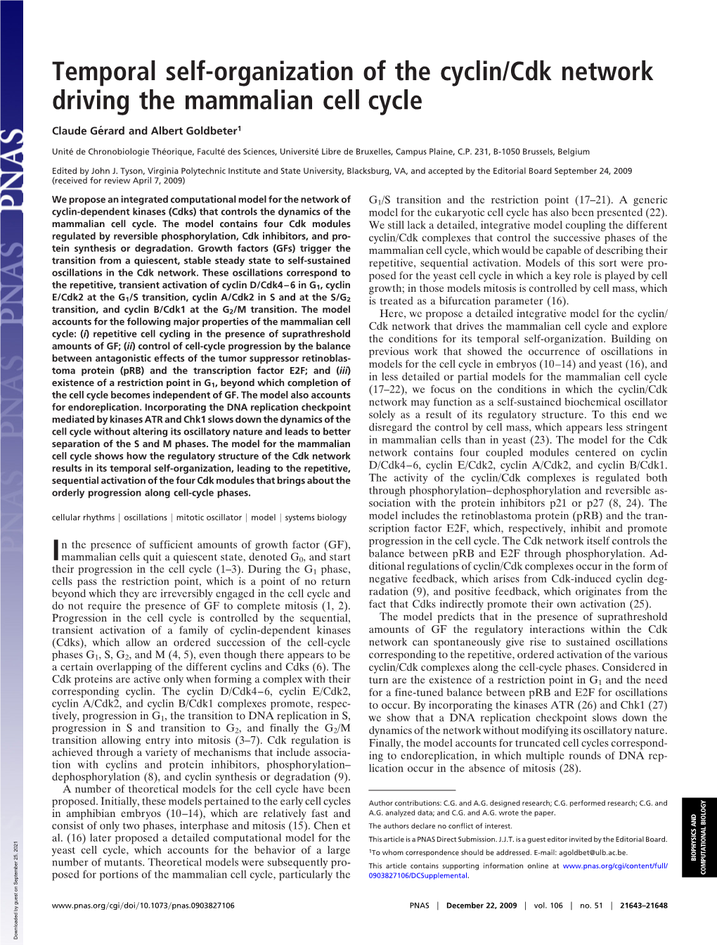 Temporal Self-Organization of the Cyclin/Cdk Network Driving the Mammalian Cell Cycle