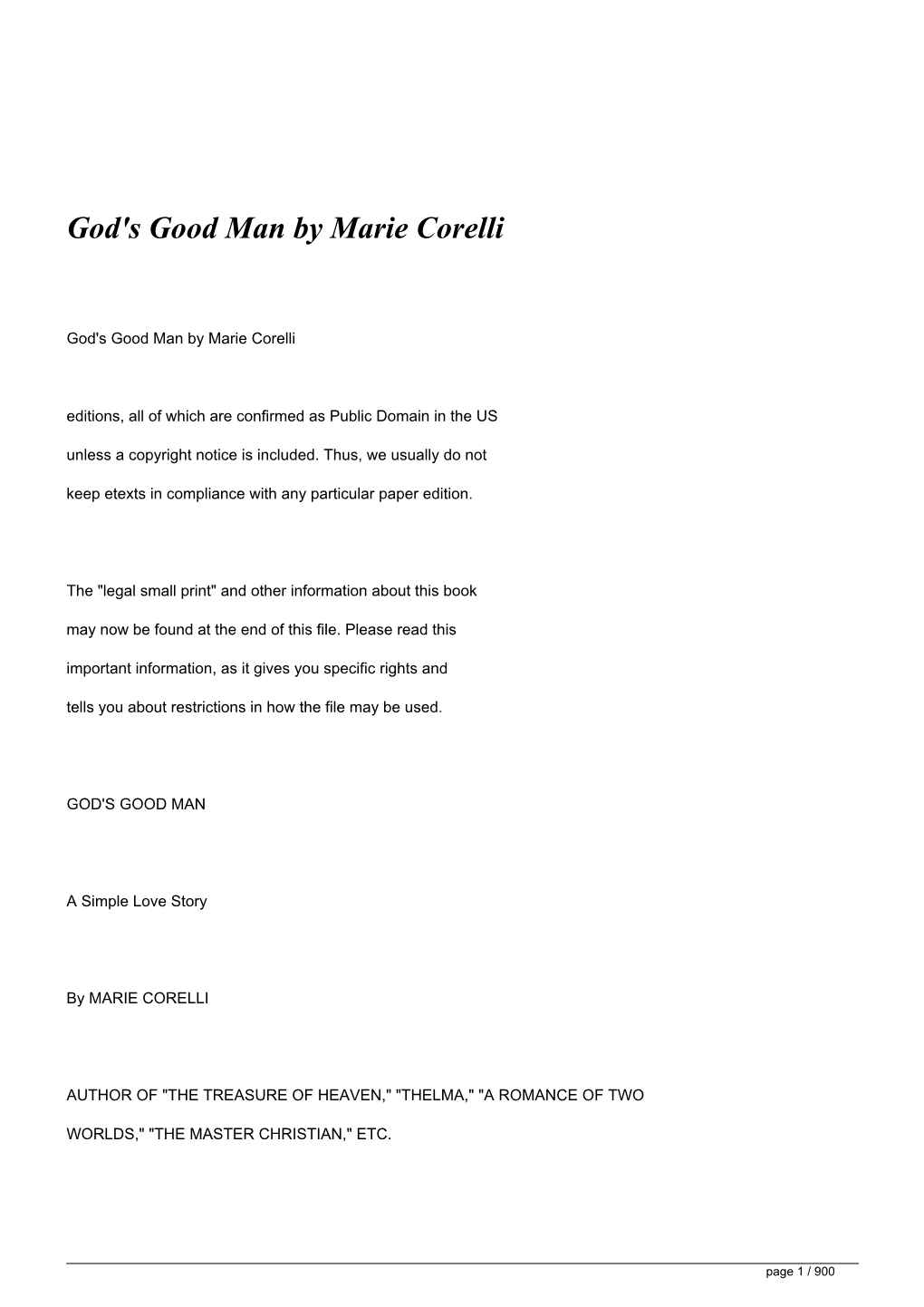 God's Good Man by Marie Corelli</H1>