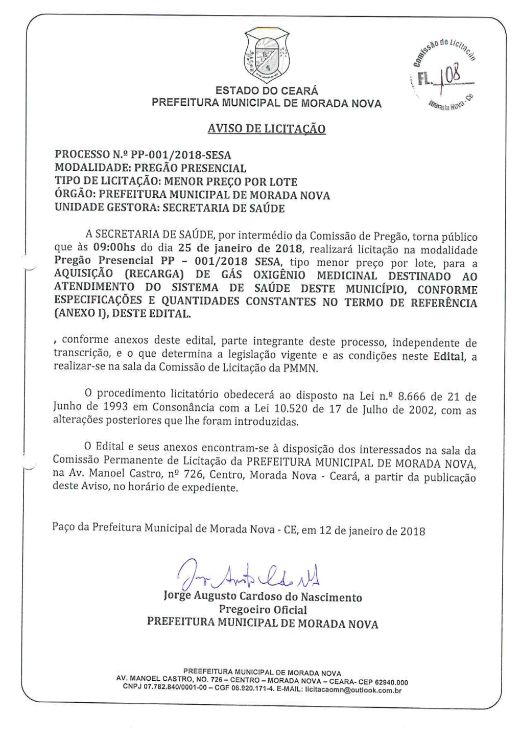 Estado Do Ceará Prefeitura Municipal De Morada Nova