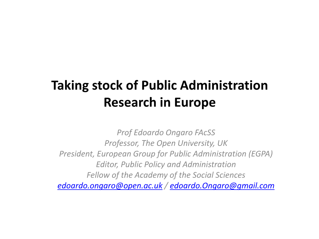 Taking Stock of Public Administration Research in Europe