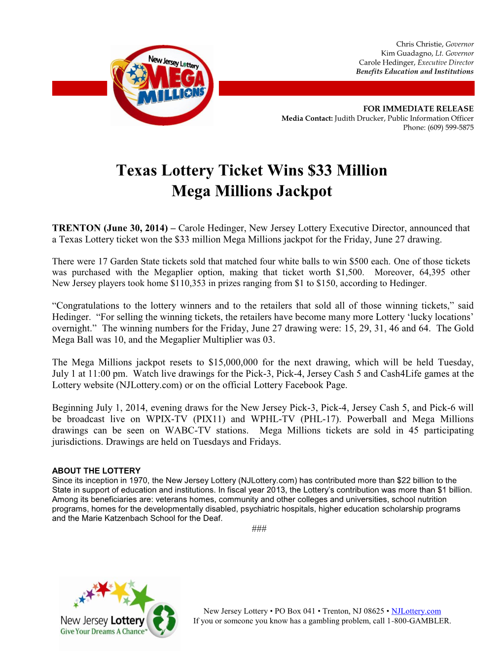 Texas Lottery Ticket Wins $33 Million Mega Millions Jackpot