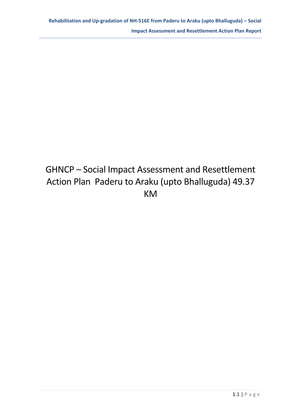 Social Impact Assessment and Resettlement Action Plan Paderu to Araku (Upto Bhalluguda) 49.37 KM