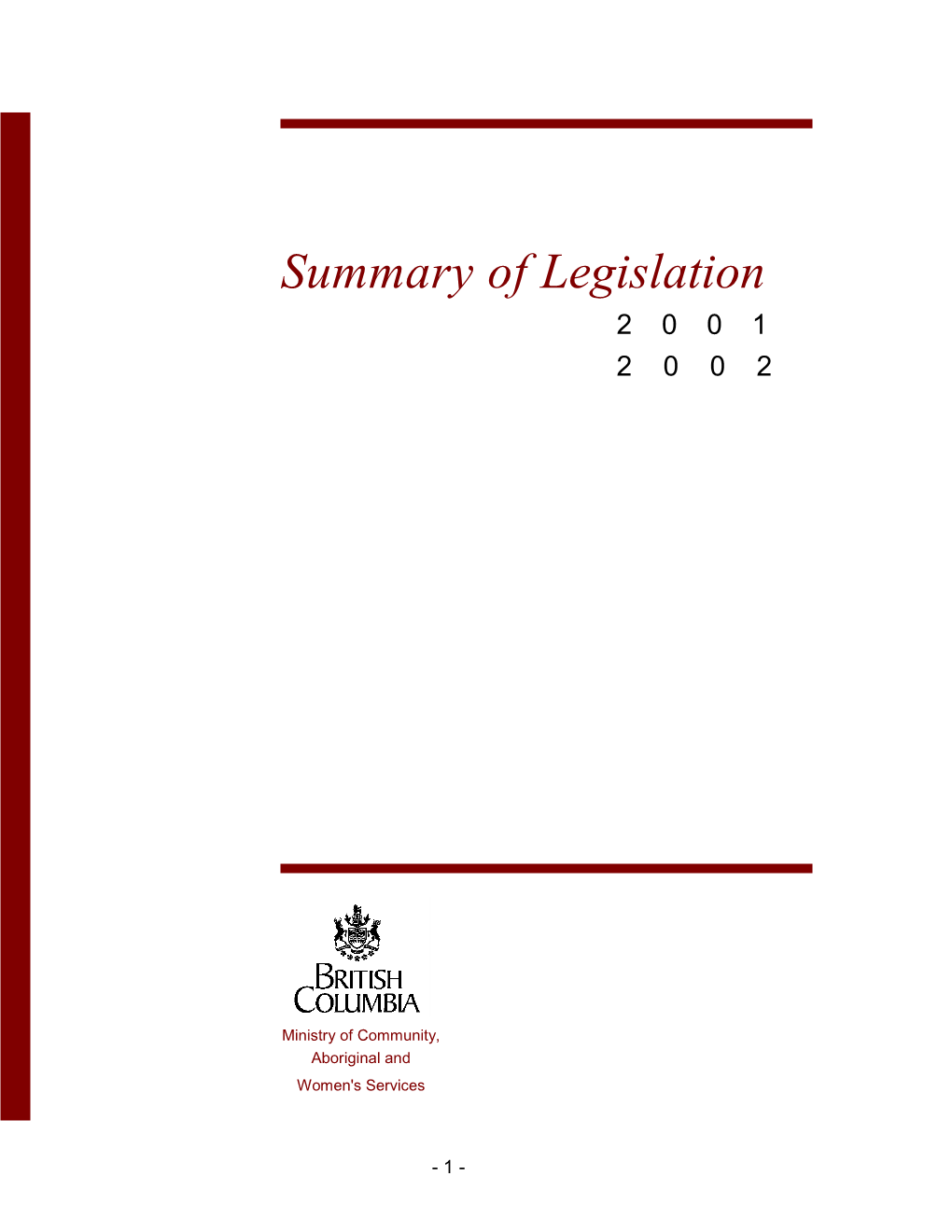 2001-02 Summary of Legislation