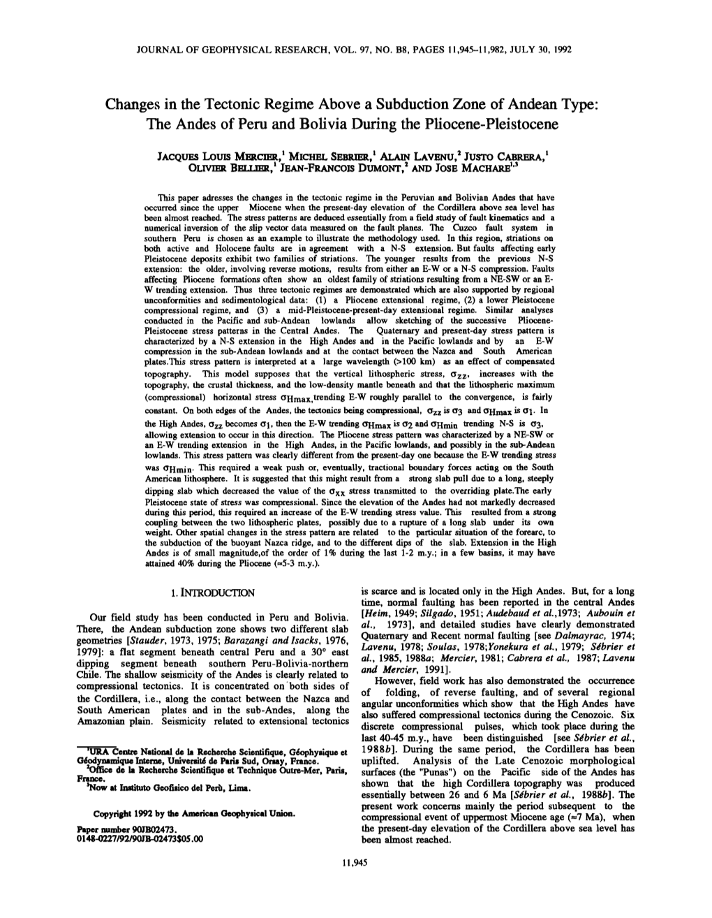 Changes in the Tectonic Regime Above a Subduction Zone of Andean Type