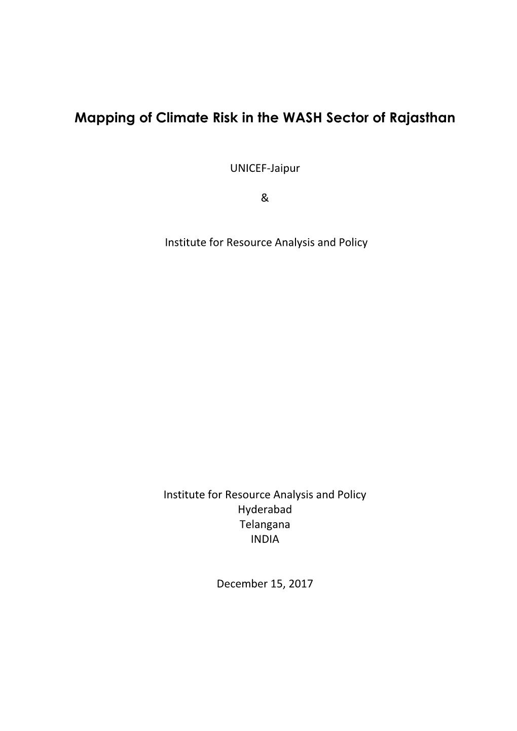 Mapping of Climate Risk in the WASH Sector of Rajasthan