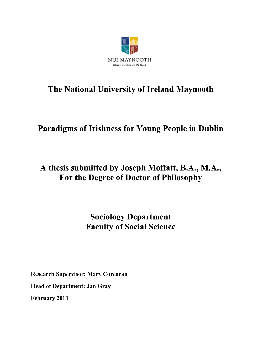 The National University of Ireland Maynooth Paradigms of Irishness