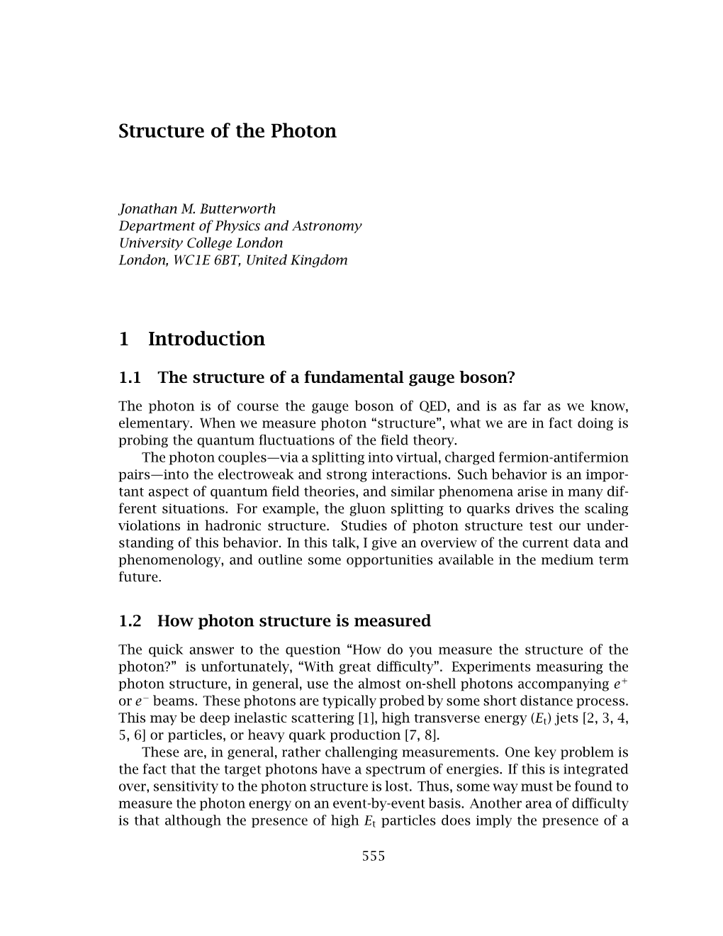 Structure of the Photon 1 Introduction