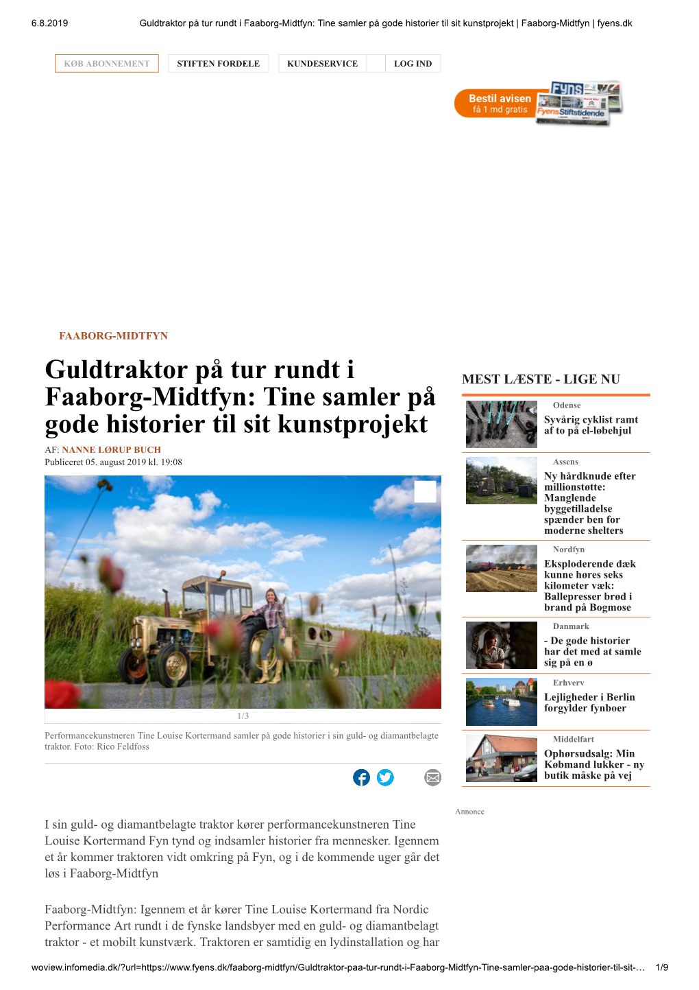 Guldtraktor På Tur Rundt I Faaborg-Midtfyn: Tine Samler På Gode Historier Til Sit Kunstprojekt | Faaborg-Midtfyn | Fyens.Dk