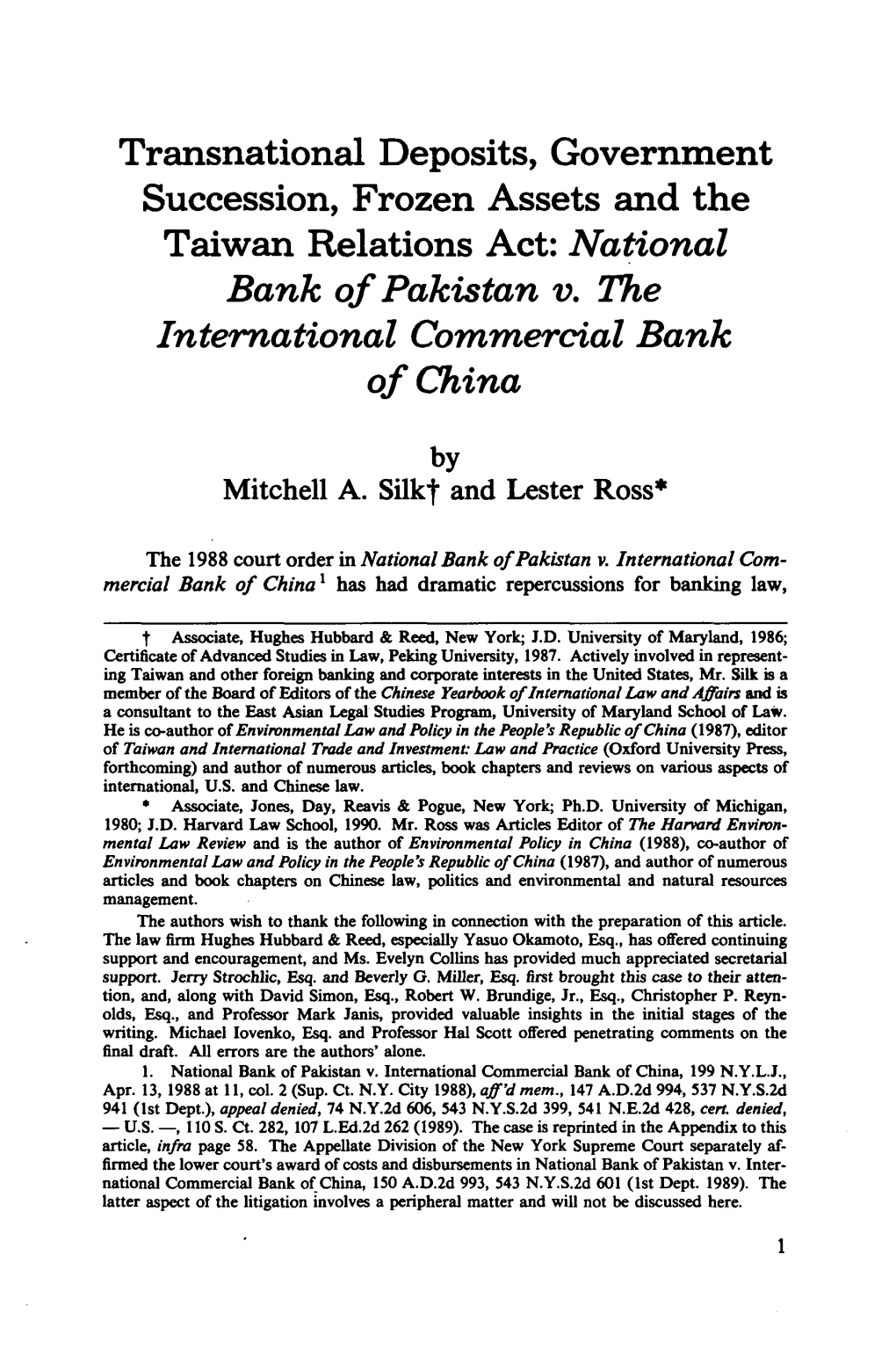 National Bank of Pakistan V. the International Commercial Bank of China