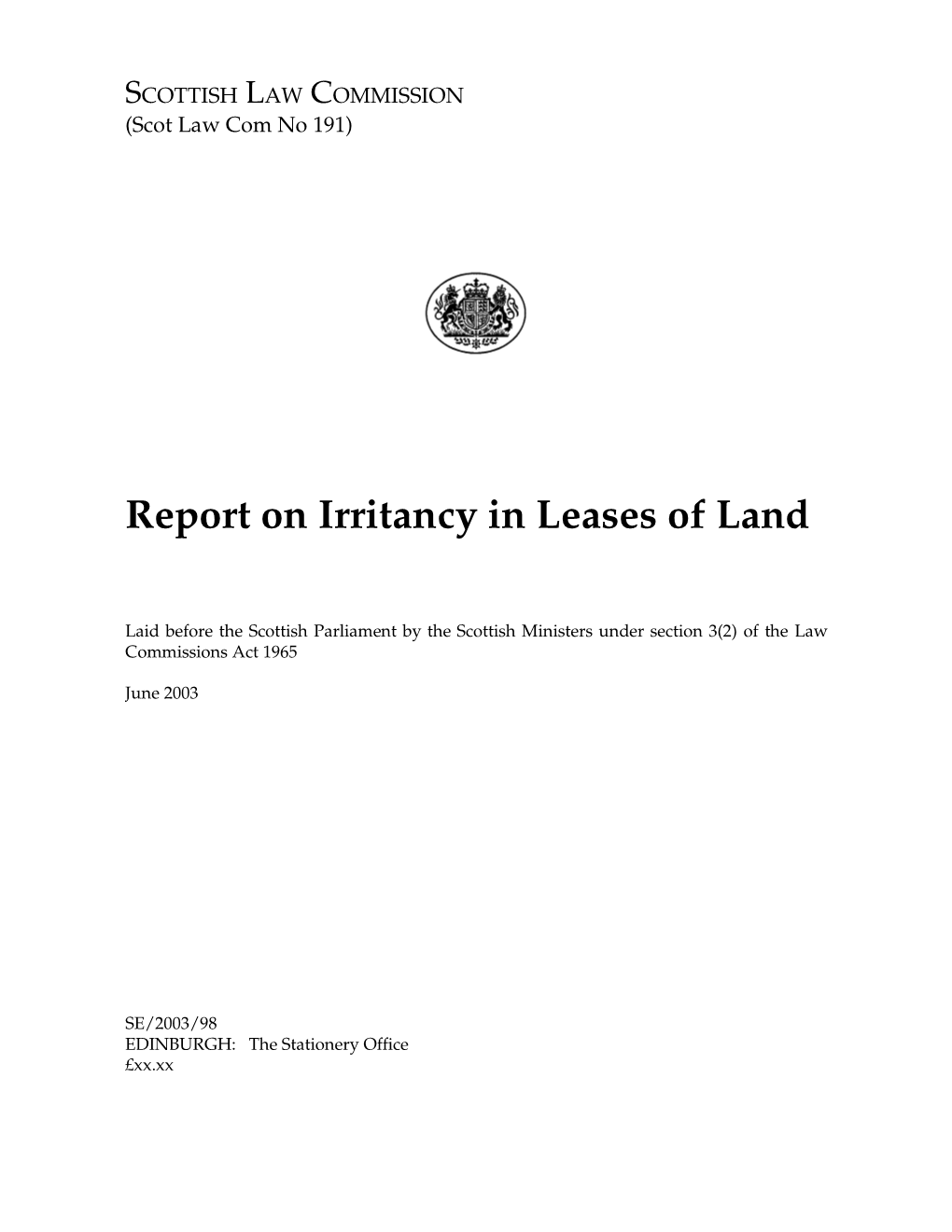Report on Irritancy in Leases of Land