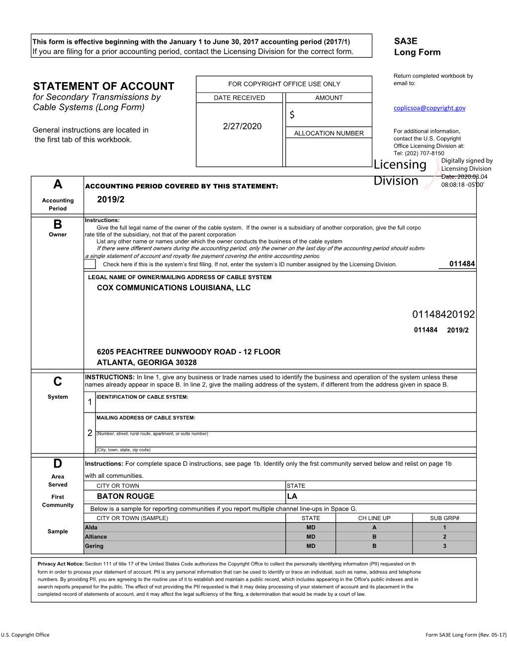 Licensing Division for the Correct Form