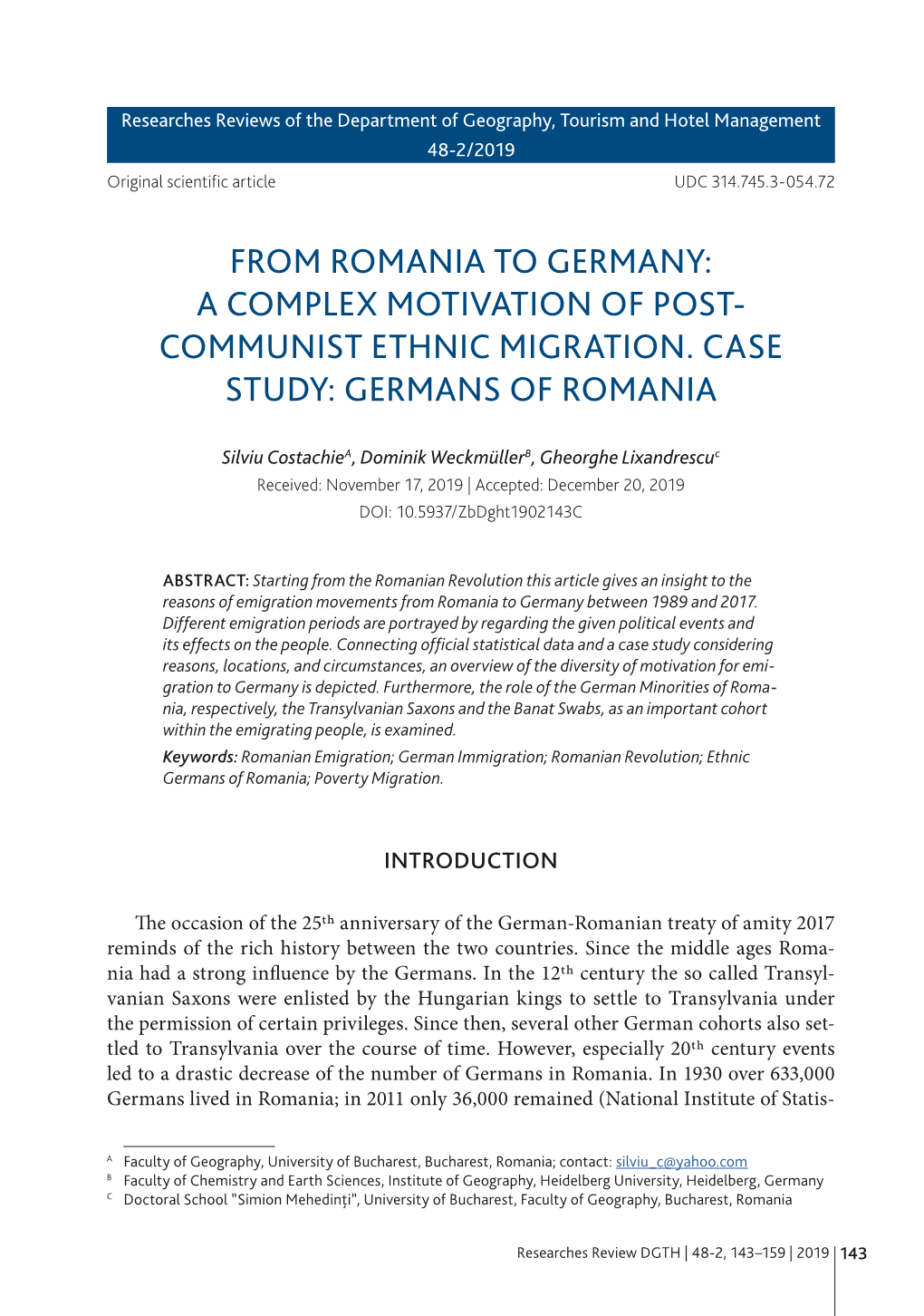 Communist Ethnic Migration. Case Study: Germans of Romania