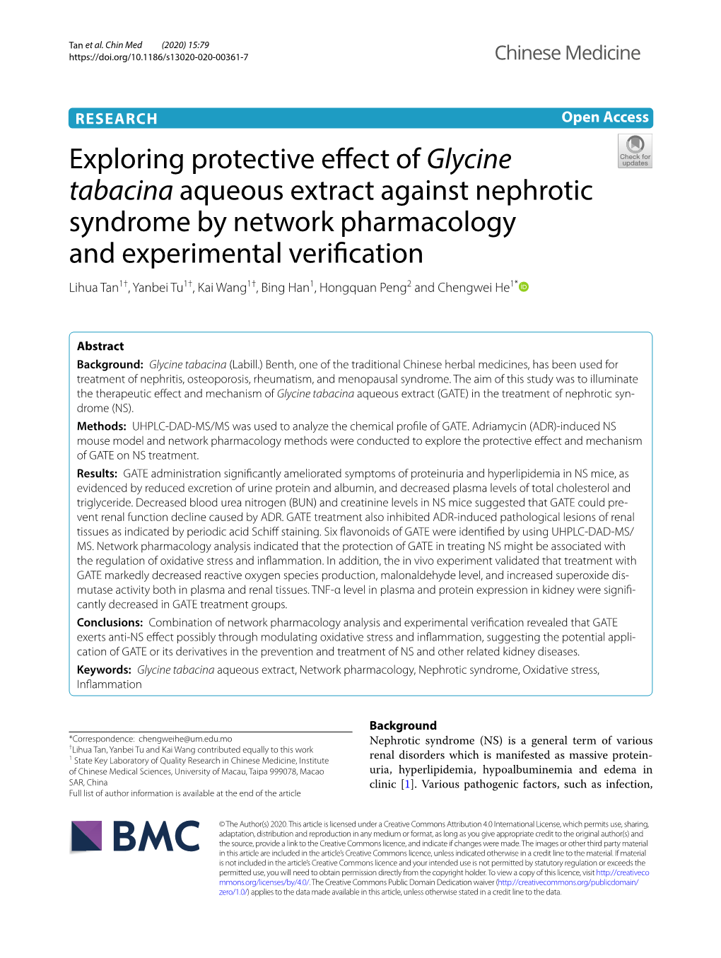 Exploring Protective Effect of Glycine Tabacina Aqueous Extract Against Nephrotic Syndrome by Network Pharmacology and Experimen