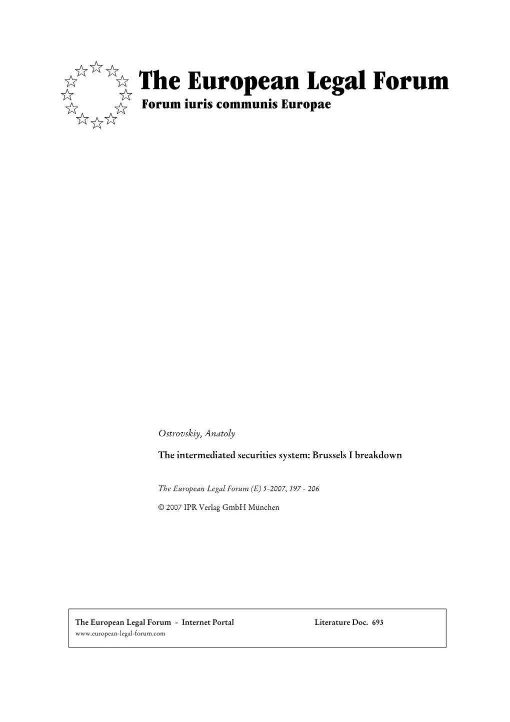 The Intermediated Securities System: Brussels I Breakdown
