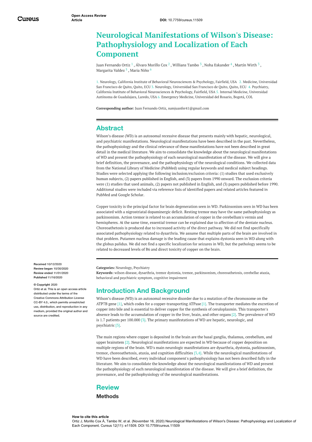 Neurological Manifestations of Wilson's Disease: Pathophysiology and Localization of Each Component