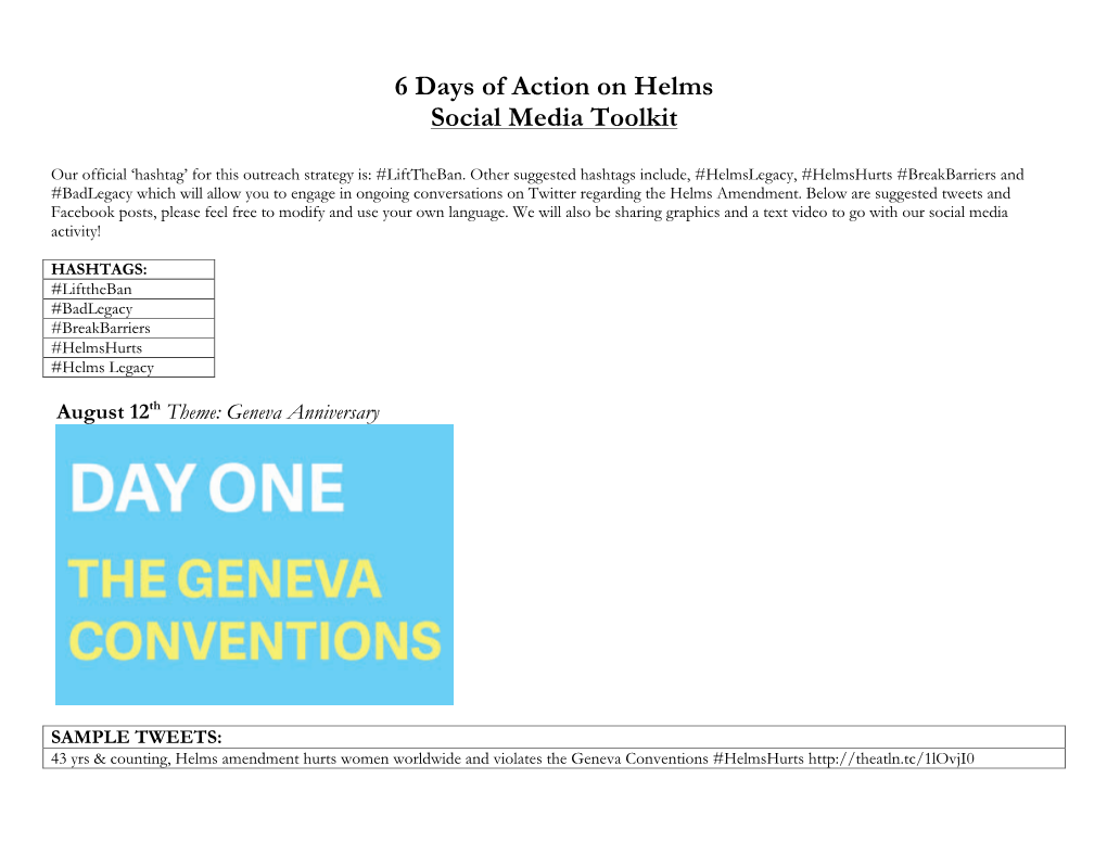 6 Days of Action on Helms Social Media Toolkit