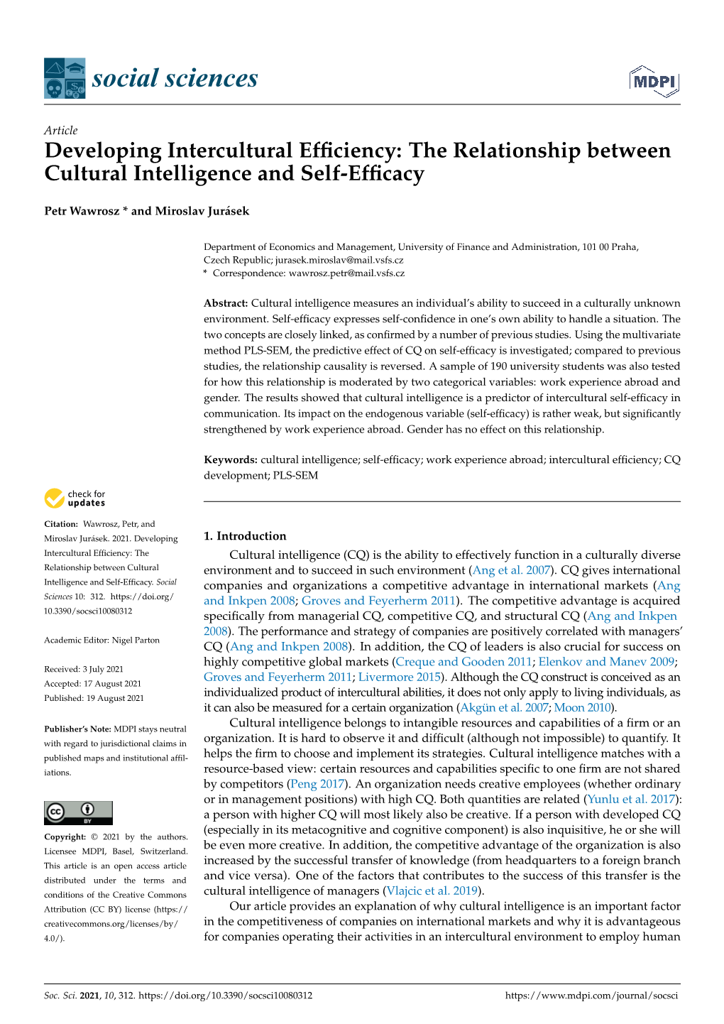 The Relationship Between Cultural Intelligence and Self-Efficacy
