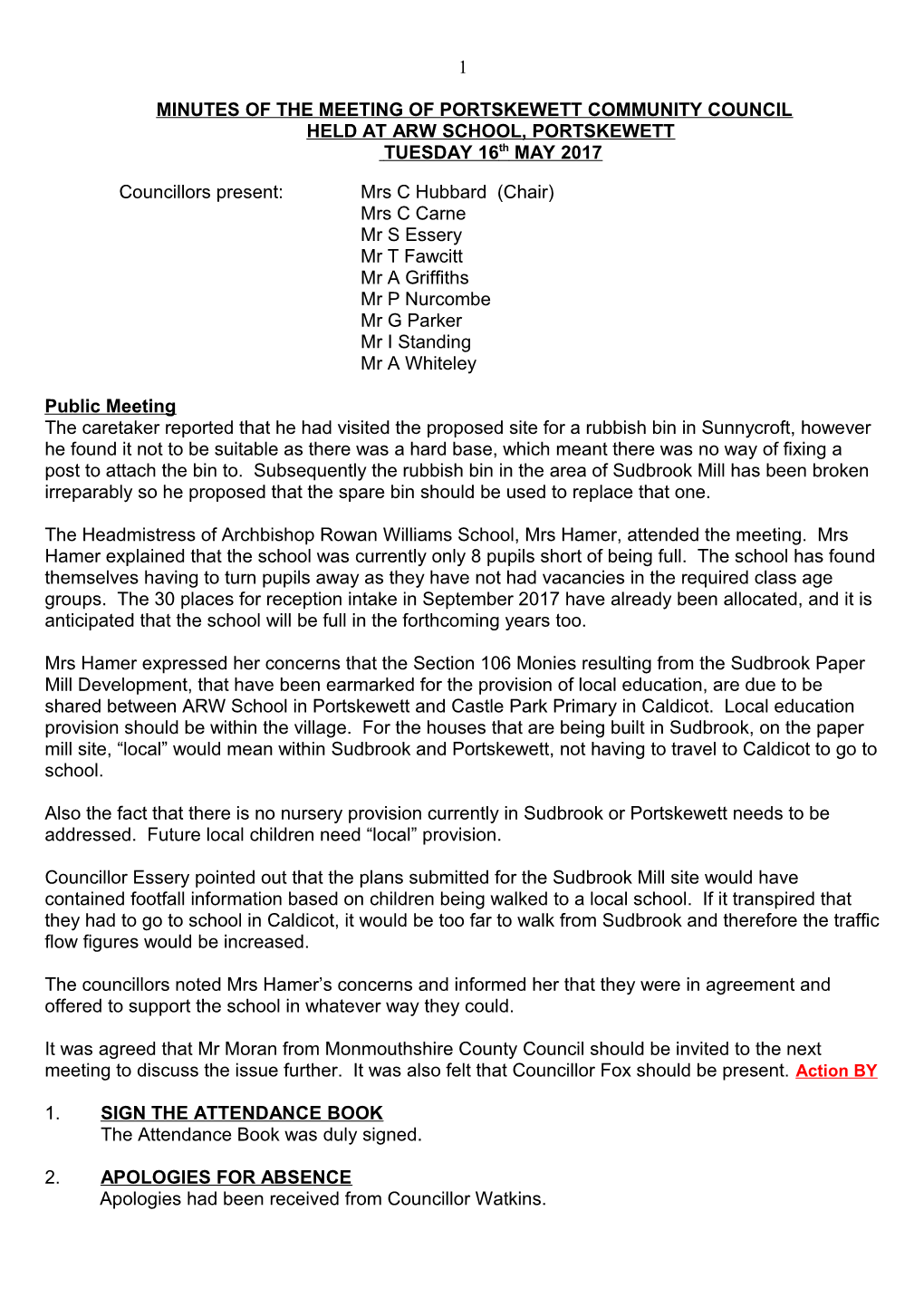 Minutes of the Meeting of Portskewett Community Council Held in the Recreation Hall Tuesday s1