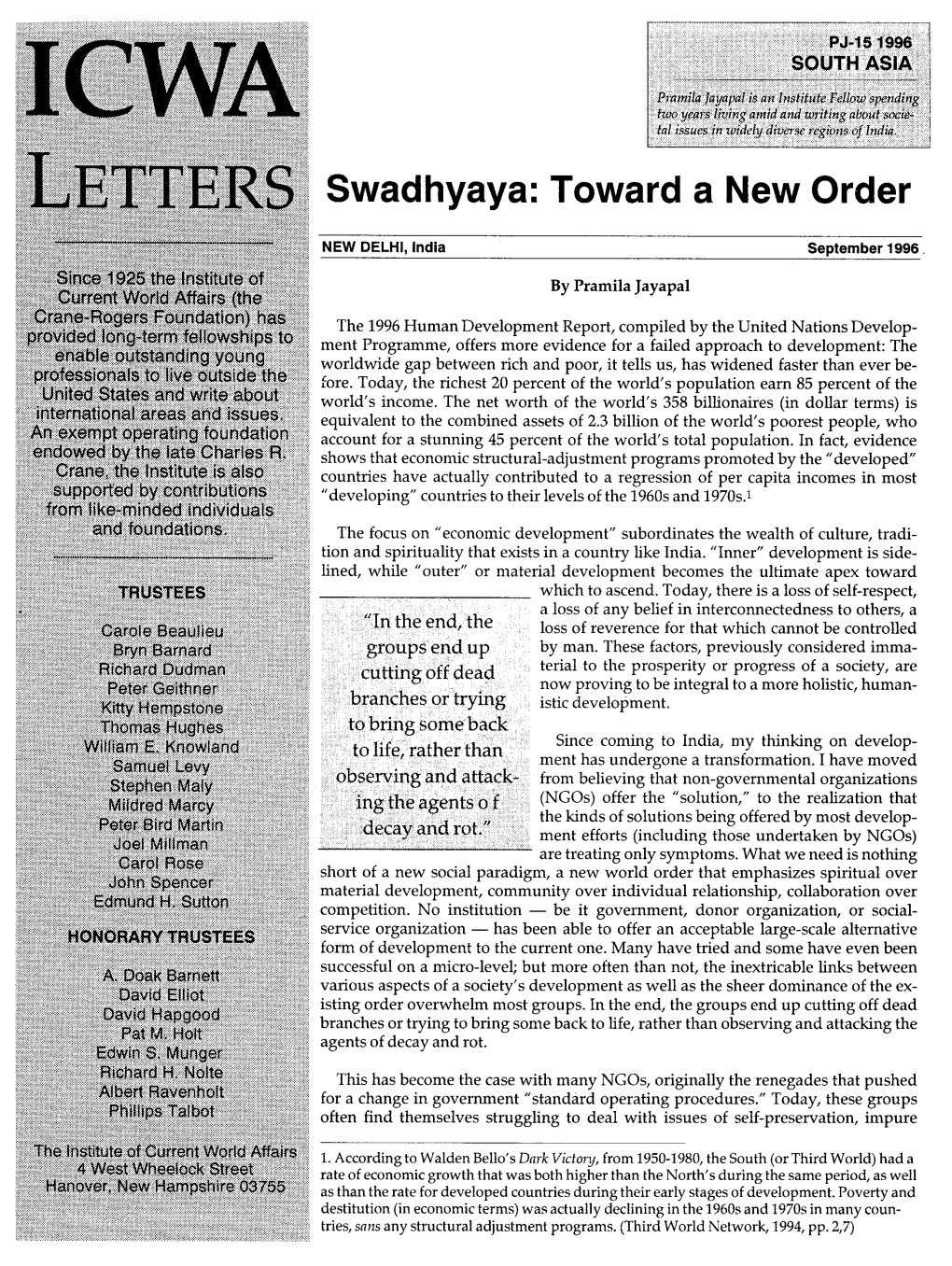 Swadhyaya: Toward a New Order