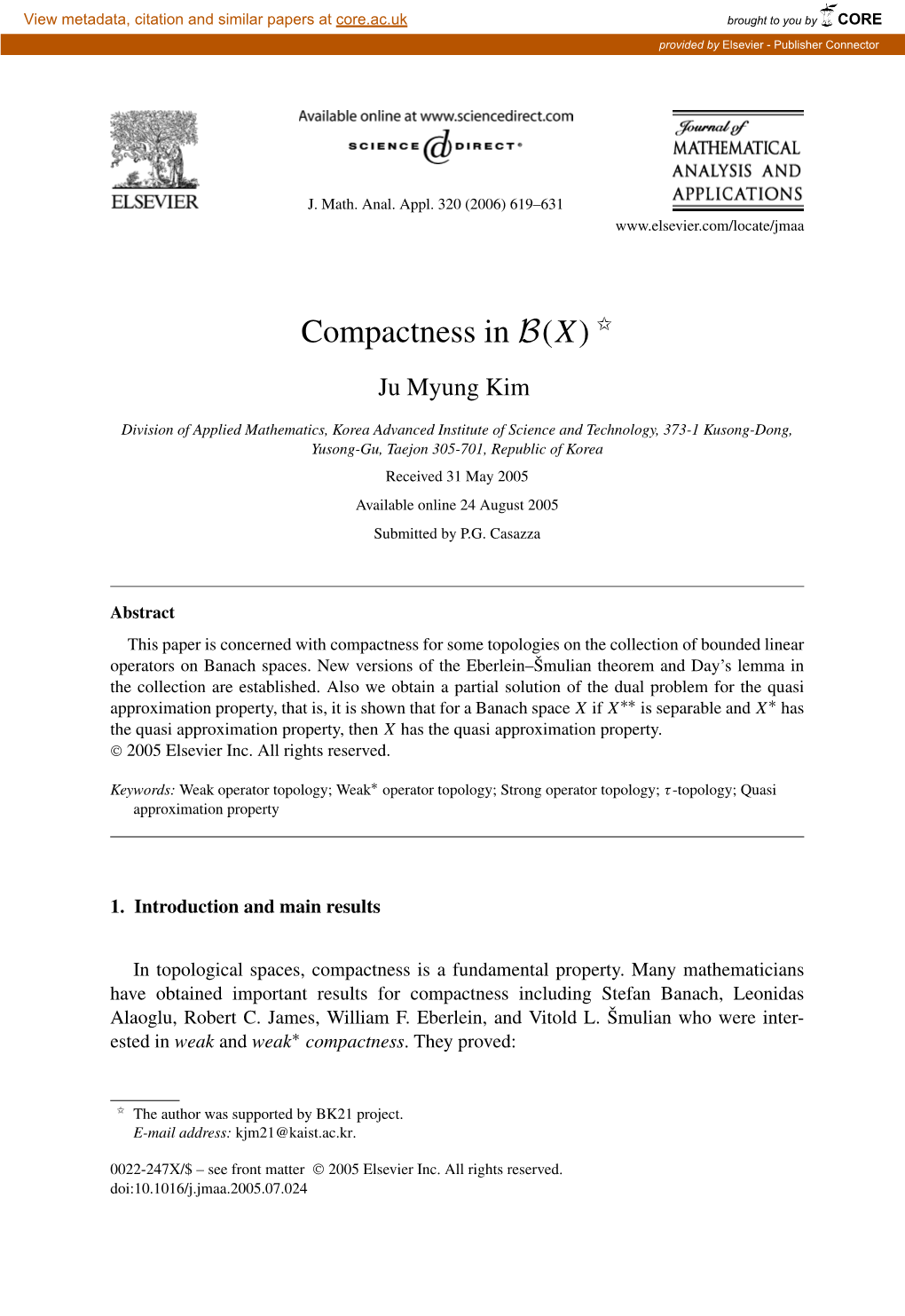 Compactness in B(X) ✩