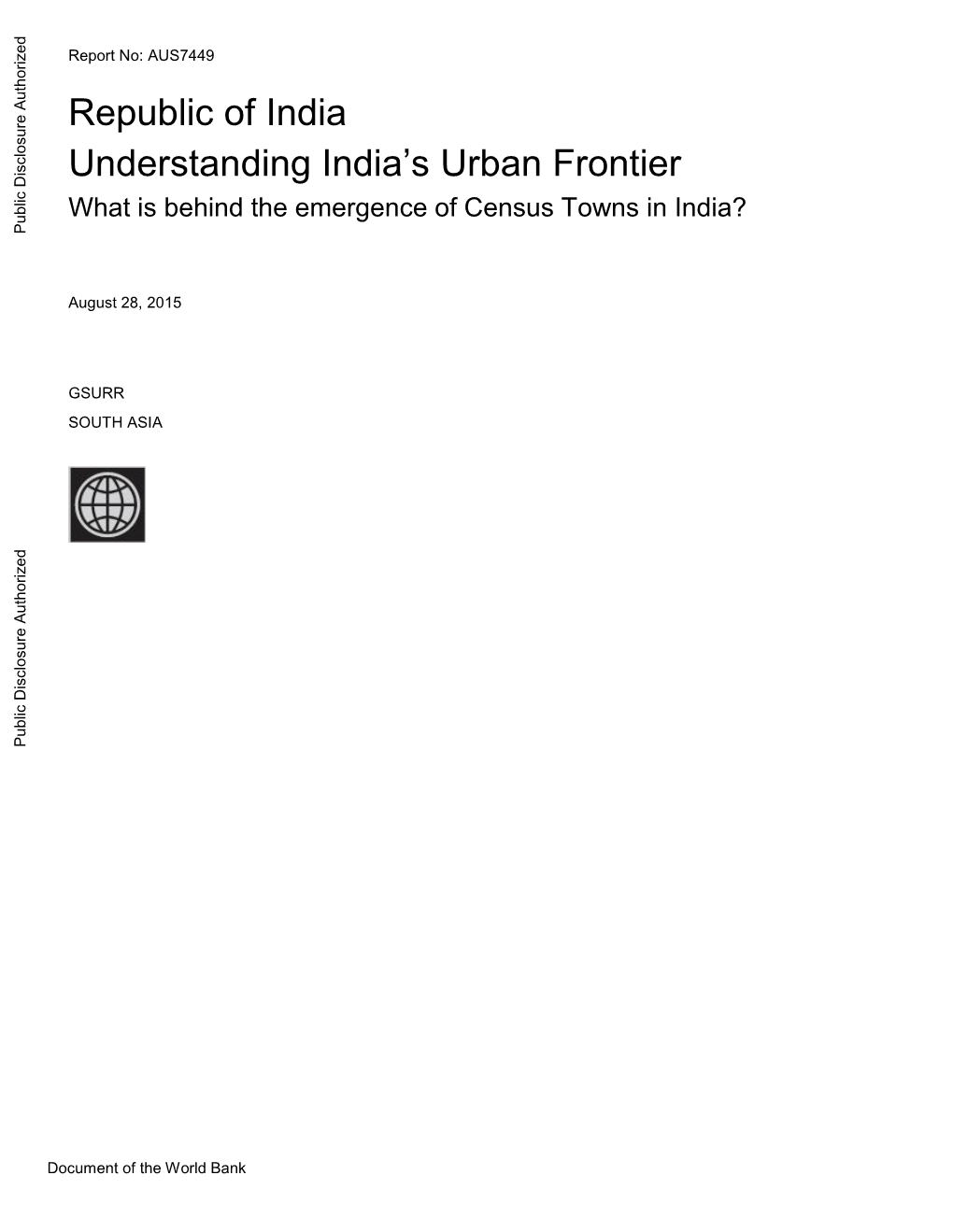 What Is Behind the Emergence of Census Towns in India? Public Disclosure Authorized