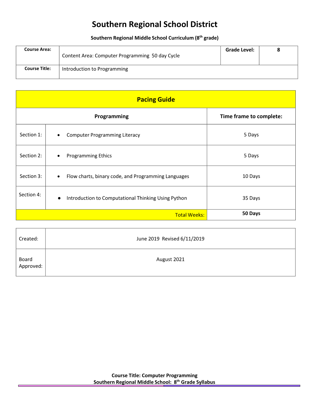 Computer Programming 50 Day Cycle