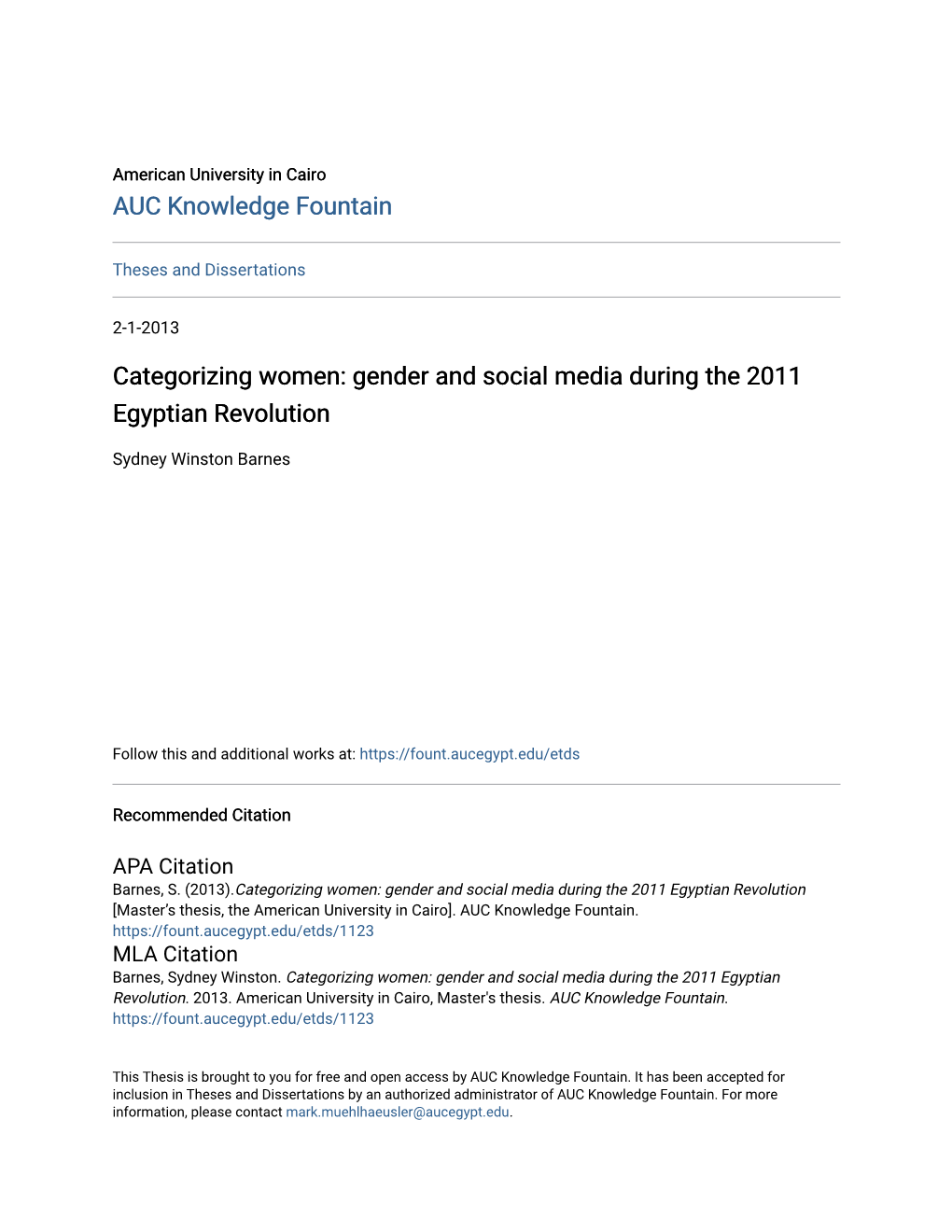 Gender and Social Media During the 2011 Egyptian Revolution