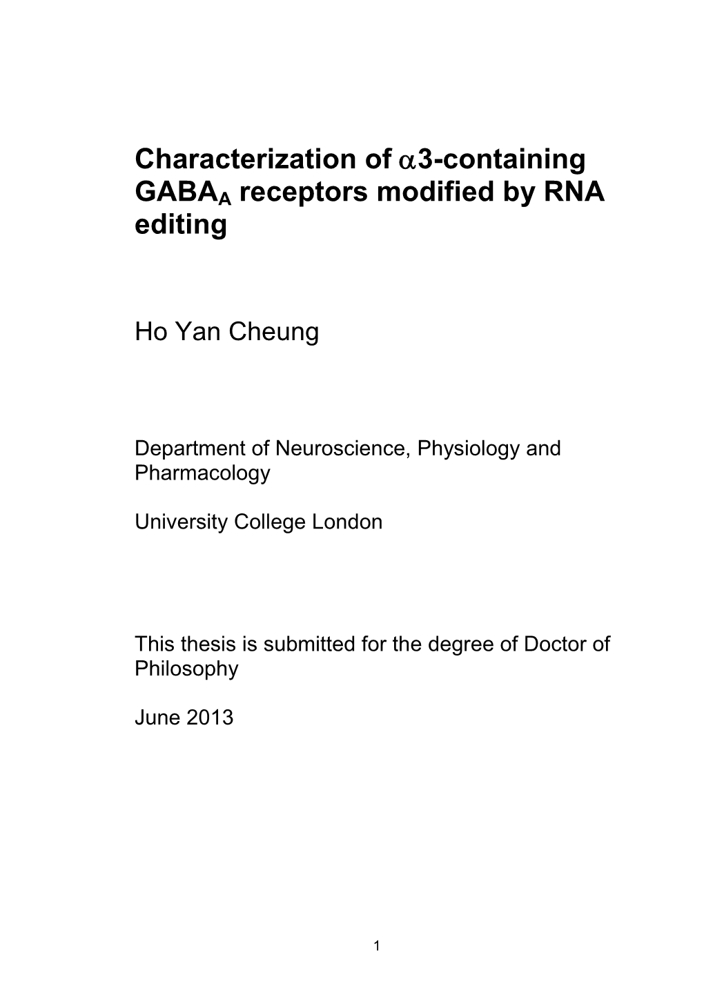 Characterization of A3 GABAA Receptors Modified by RNA Editing