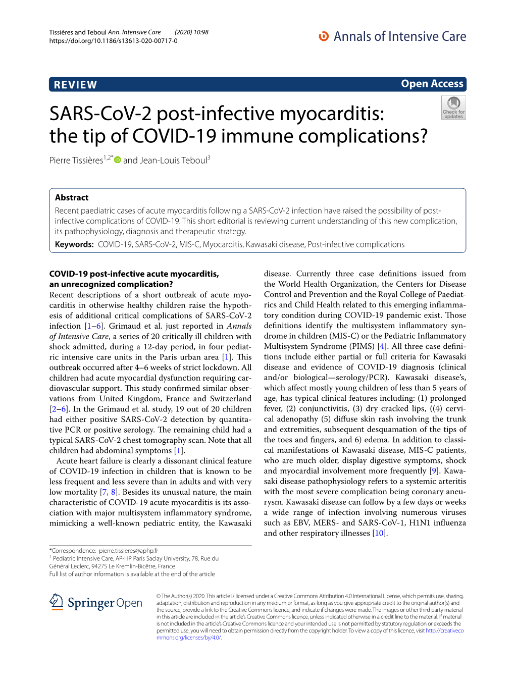 SARS-Cov-2 Post-Infective Myocarditis: the Tip of COVID-19