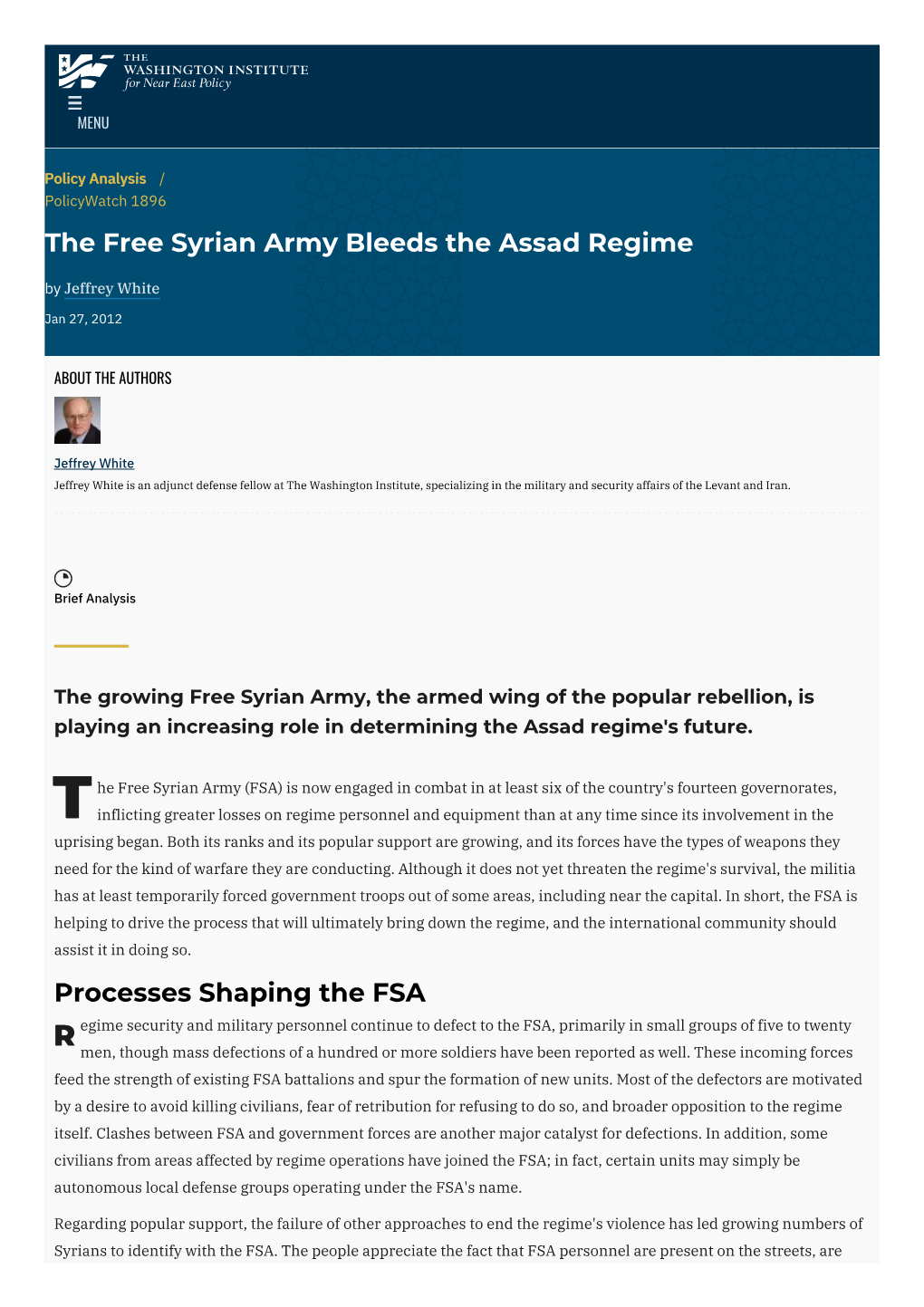 The Free Syrian Army Bleeds the Assad Regime | the Washington