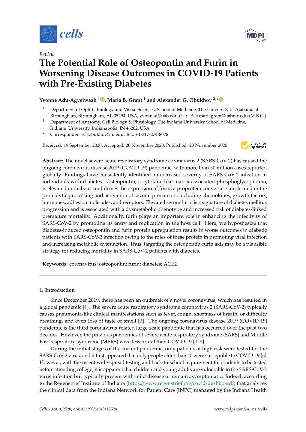 The Potential Role of Osteopontin and Furin in Worsening Disease Outcomes in COVID-19 Patients with Pre-Existing Diabetes