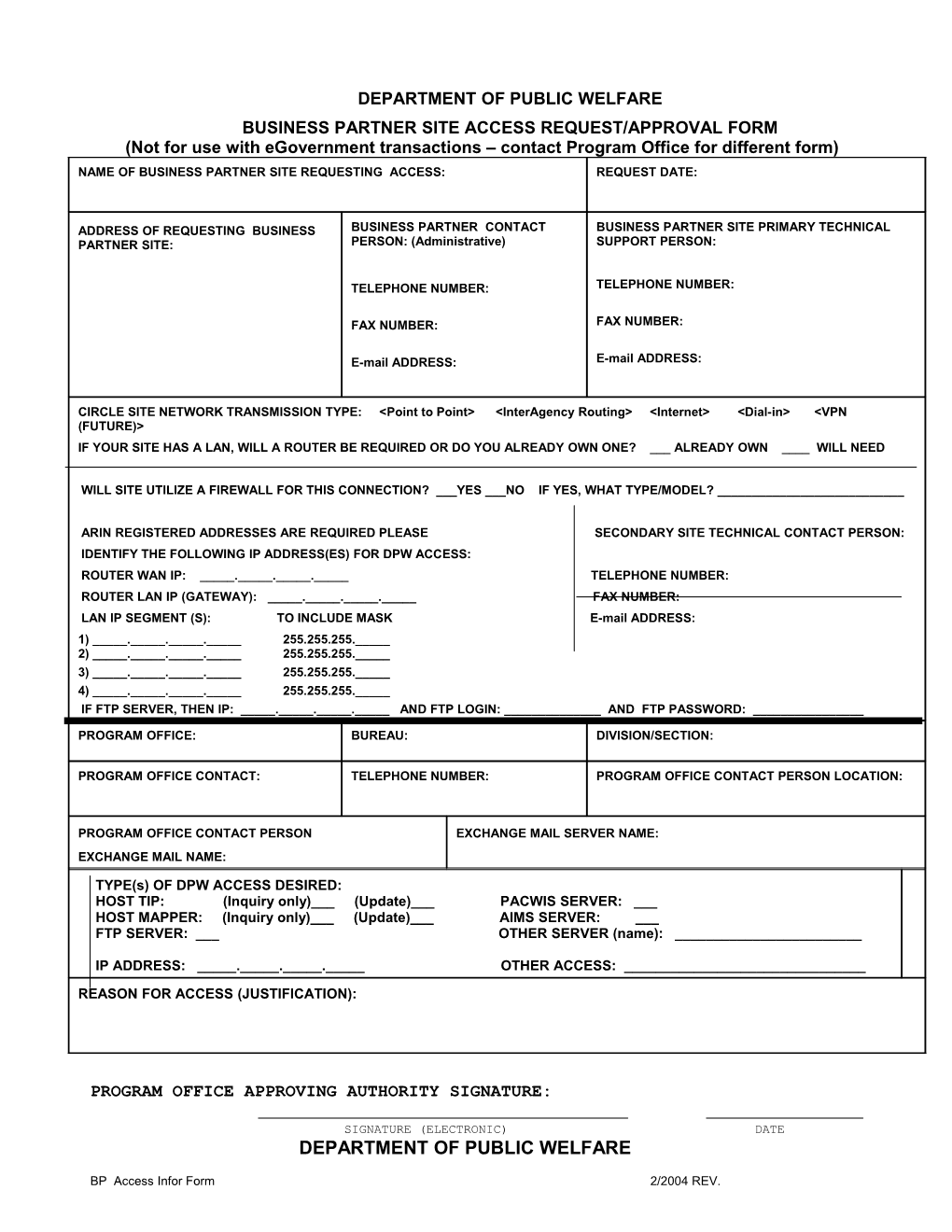 BP Site Access Request Approval Form