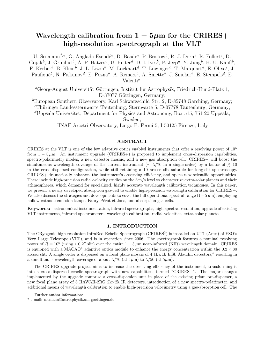 Wavelength Calibration from 1 − 5Μ M for the CRIRES+ High-Resolution