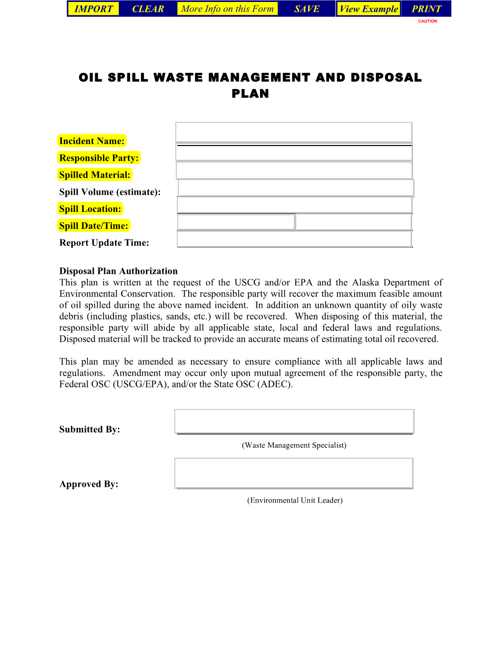 Oil Spill Waste Management and Disposal Plan