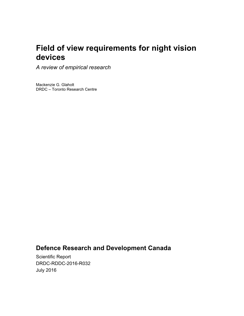 Field of View Requirements for Night Vision Devices a Review of Empirical Research