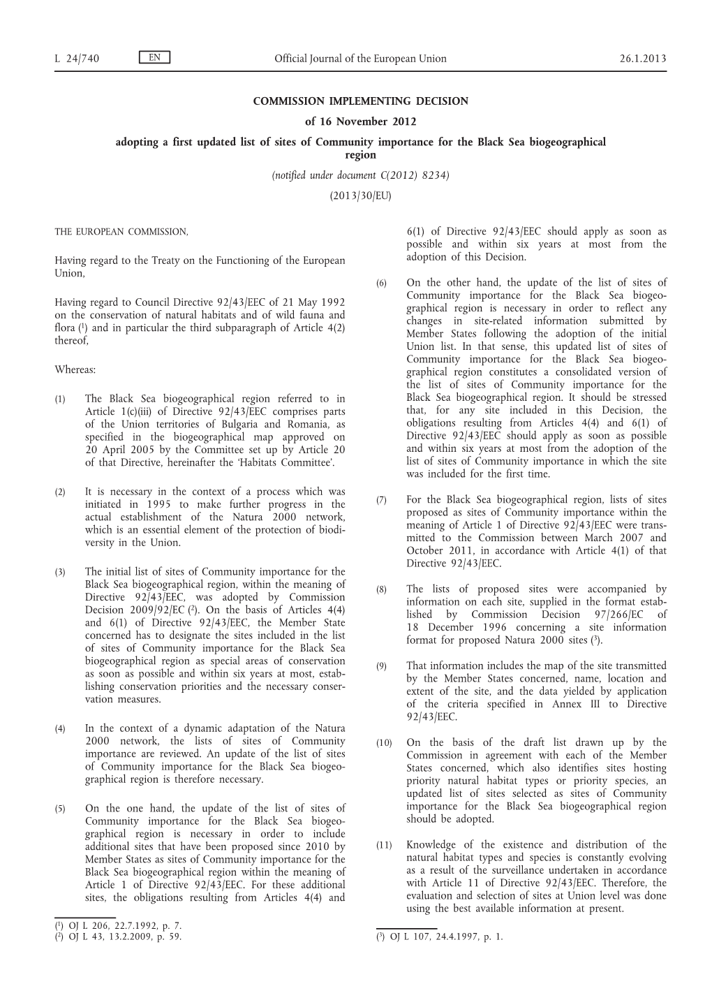 Commission Implementing Decision of 16 November 2012 Adopting a First