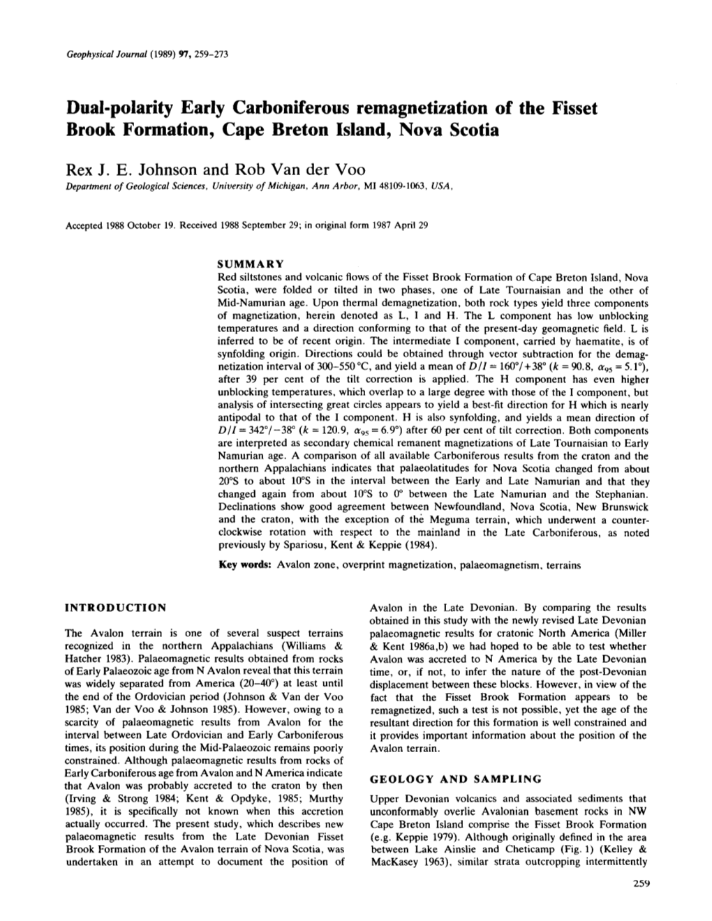 Dual-Polarity Early Carboniferous Remagnetization of the Fisset Brook Formation, Cape Breton Island, Nova Scotia