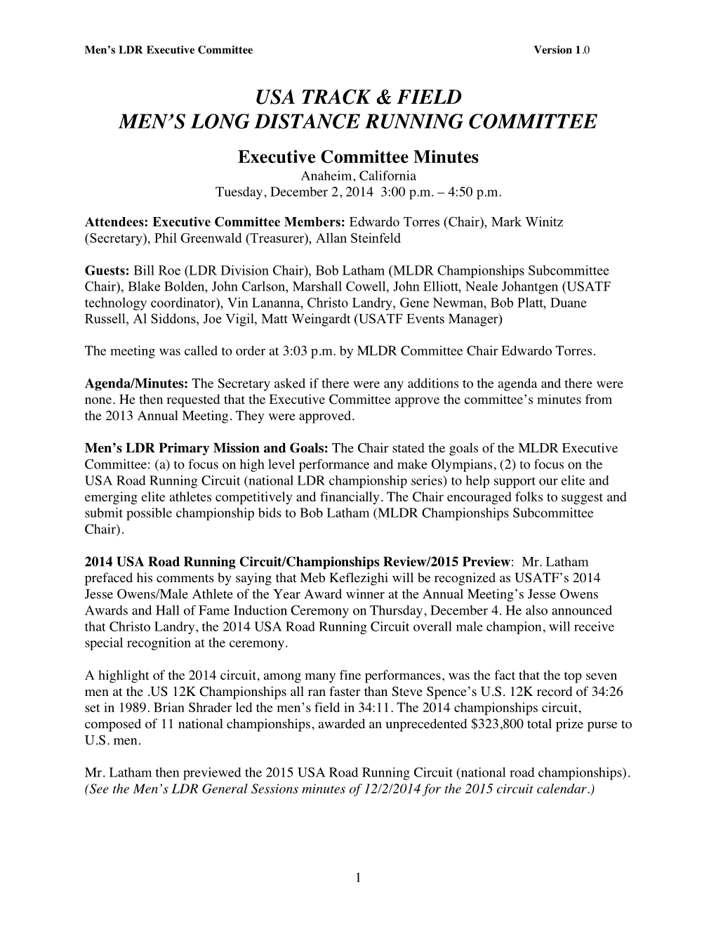 2014 Men's LDR Executive Committee Minutes