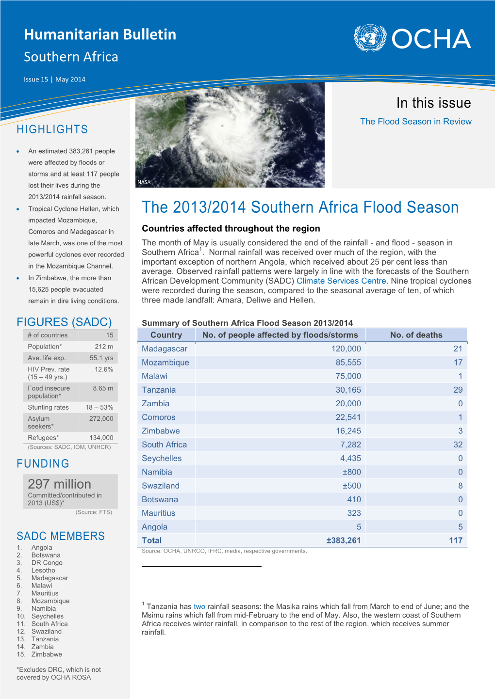 The 2013/2014 Southern Africa Flood Season Humanitarian Bulletin