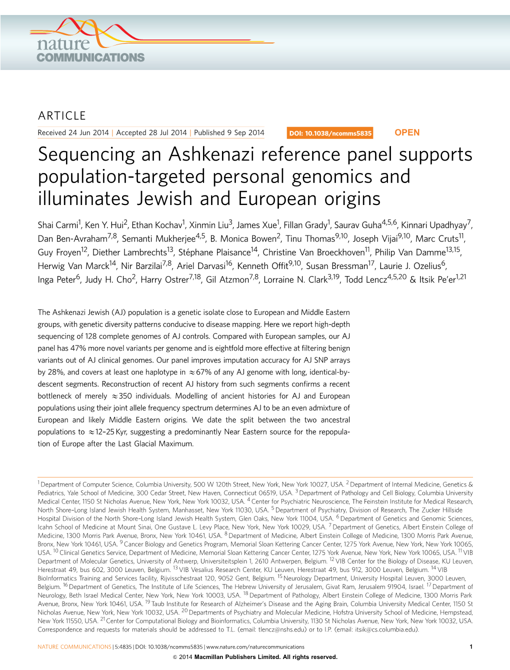 Sequencing an Ashkenazi Reference Panel Supports Population-Targeted Personal Genomics and Illuminates Jewish and European Origins