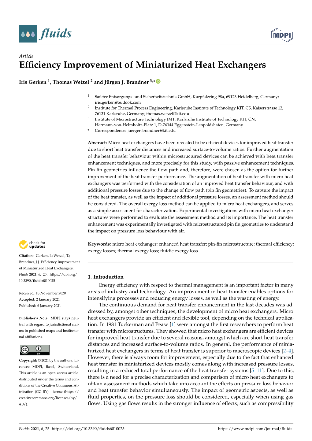 Efficiency Improvement of Miniaturized Heat Exchangers