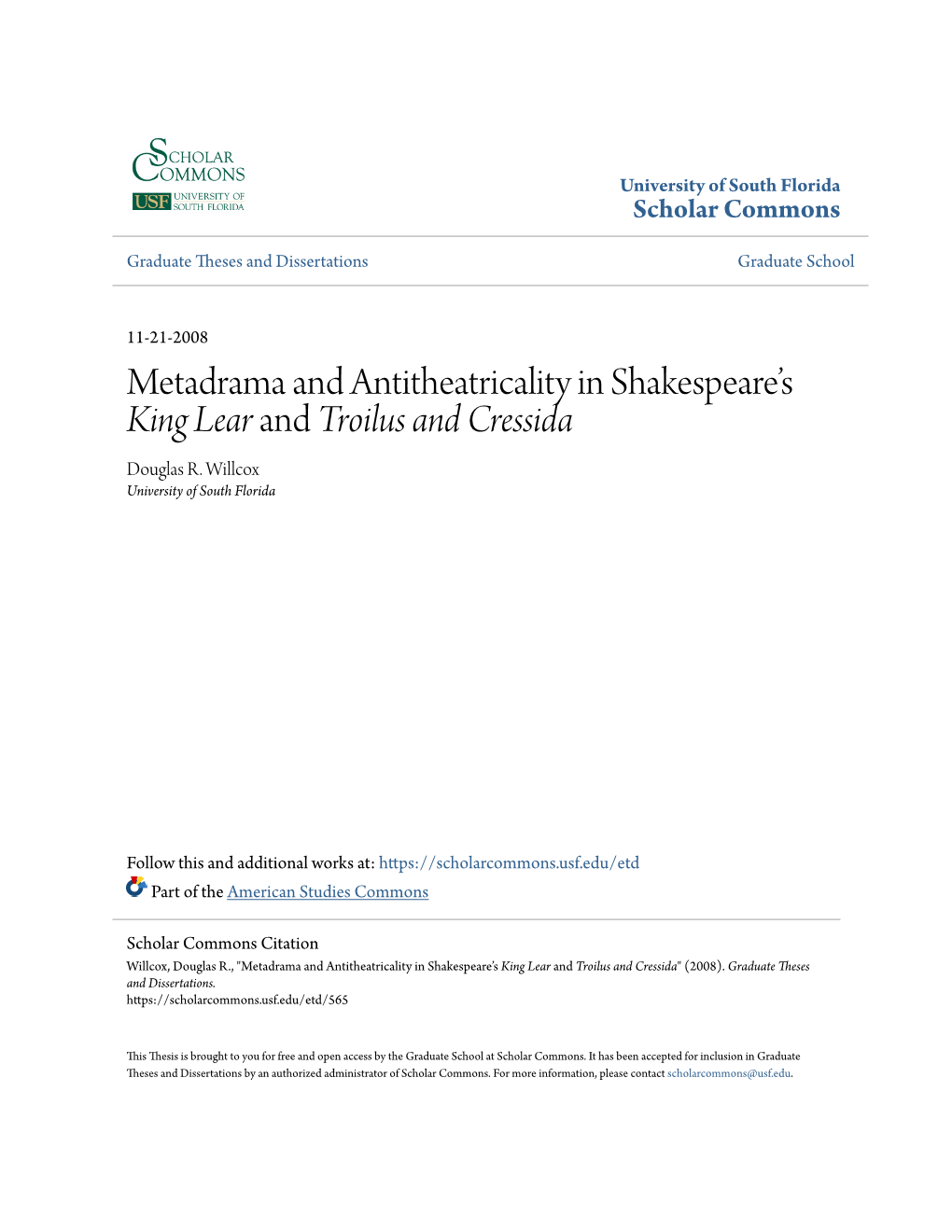 Metadrama and Antitheatricality in Shakespeare's <Em>King Lear</Em>