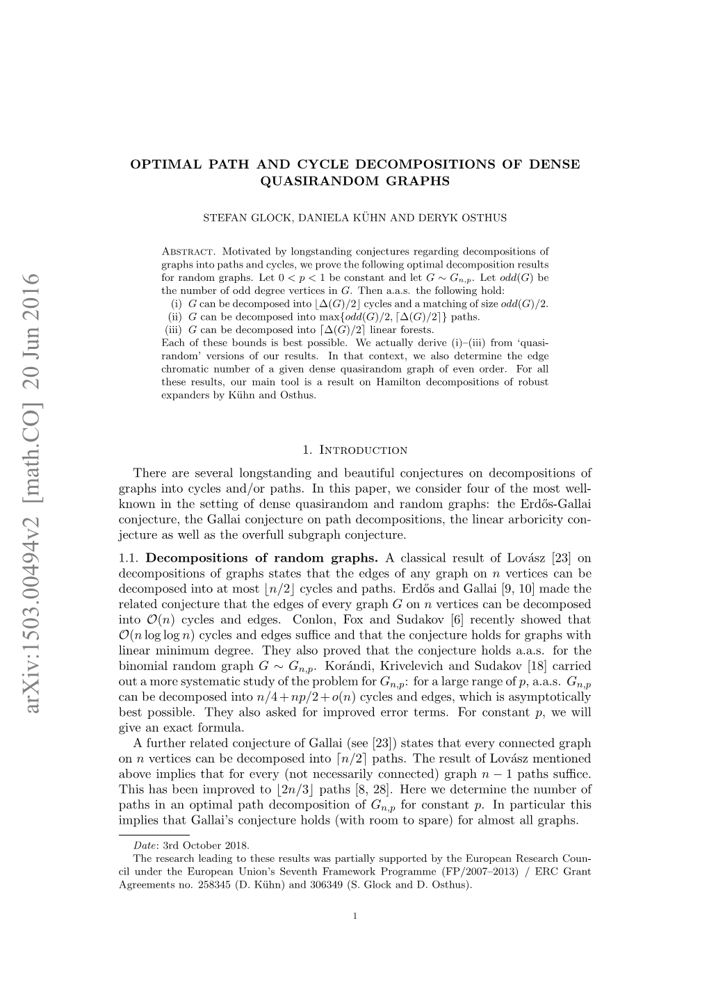 Optimal Path and Cycle Decompositions of Dense